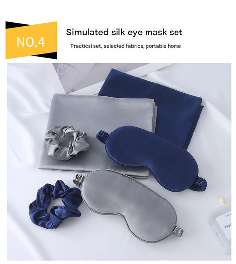 Luxury Satin Sleep Mask Gift Set,4-Piece with Pillowcase and Hair Accessories(Navy blue)