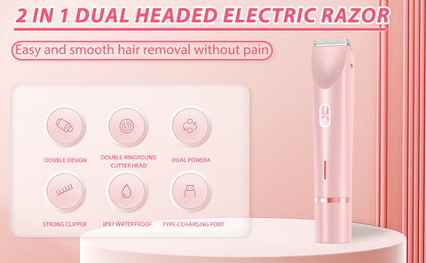 2-in-1 Ladies Electric Shaver & Trimmer - IPX7 Waterproof, USB-C Rechargeable, Dual Head Design(Purple)