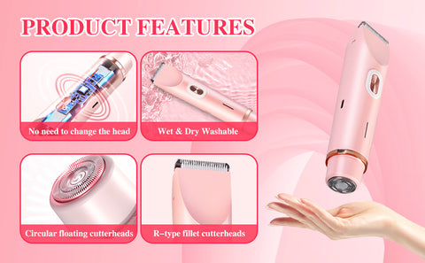 2-in-1 Ladies Electric Shaver & Trimmer - IPX7 Waterproof, USB-C Rechargeable, Dual Head Design(Blue)