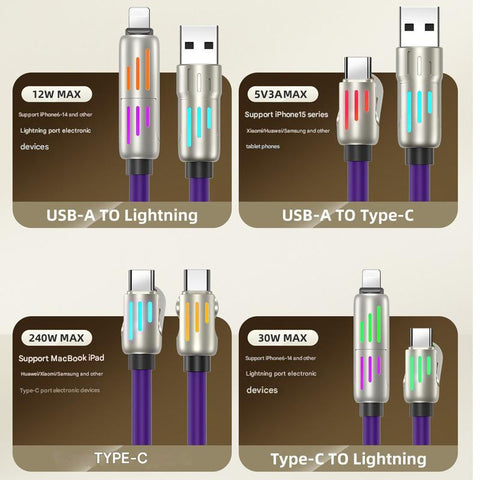 Universal PD Fast Charging Cable with LED Indicator - Zinc Alloy, Durable 1.5m Silicone Cord - Multiple Connector Options(Gray)