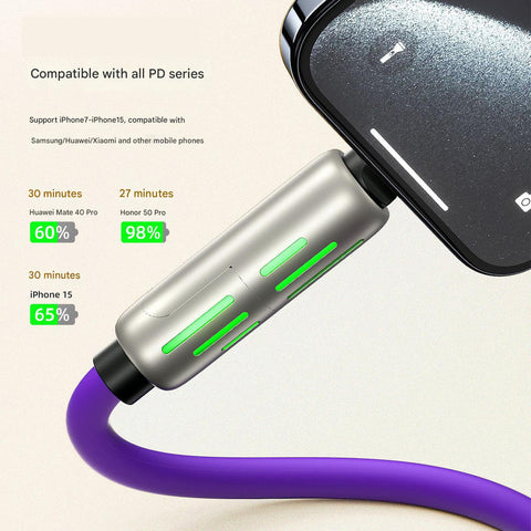 Universal PD Fast Charging Cable with LED Indicator - Zinc Alloy, Durable 1.5m Silicone Cord - Multiple Connector Options(Orange)