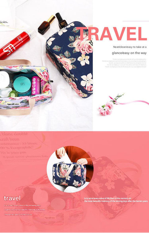 Versatile Portable Handled Bag - Durable Waterproof Fabric, Ideal for Toiletries, Lunch & Travel(Light blue peony)