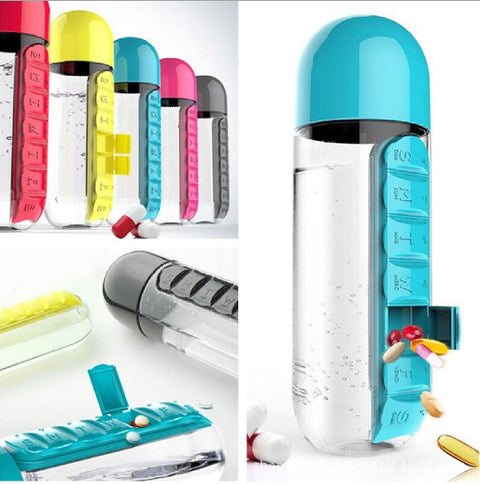 2-in-1 Water Bottle with 7-Day Pill Organizer - 600ml BPA-Free, Portable & Leakproof(black)
