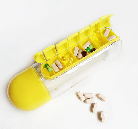 2-in-1 Water Bottle with 7-Day Pill Organizer - 600ml BPA-Free, Portable & Leakproof(black)