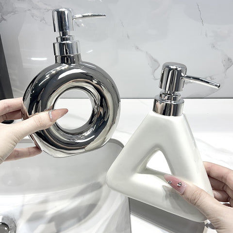 Modern Ceramic Soap & Lotion Dispenser - Unique Geometric Designs, 300ml Capacity(Donut lotion bottle milky white)