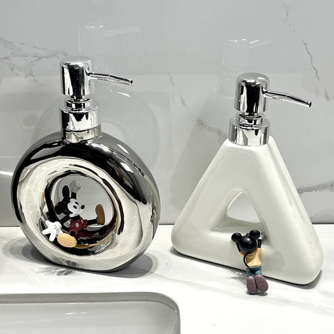 Modern Ceramic Soap & Lotion Dispenser - Unique Geometric Designs, 300ml Capacity(Donut lotion bottle milky white)