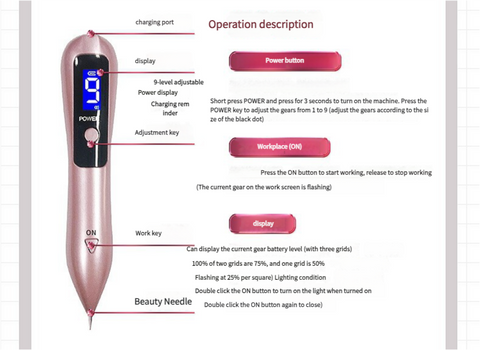 Professional 9-Level Skin Tag & Mole Remover Pen - USB Rechargeable with LED Display & Multiple Needles(Gold)