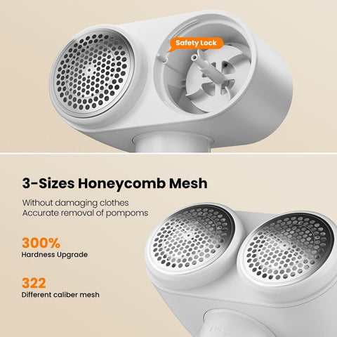 Dual-Head Electric Lint Remover - USB-C Rechargeable, LED Display, 4-Size Honeycomb Mesh(Pink)