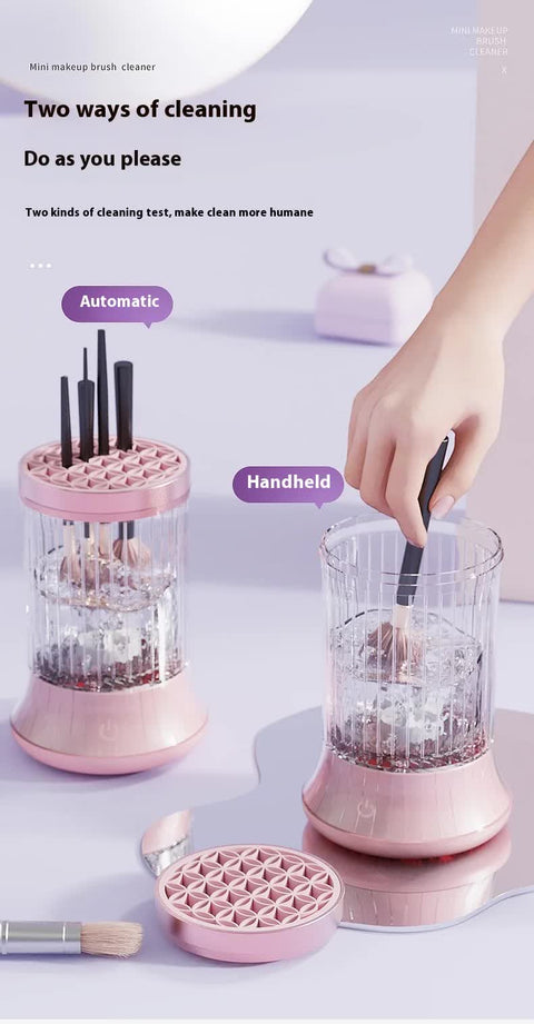 Pink Electric Makeup Brush Cleaner & Dryer Machine - Automatic Spinner Tool (Plug-in model)