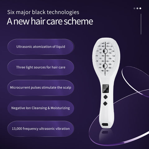 Multi-function Scalp Applicator Comb - Ultrasonic Spray, Red/Blue Light, Microcurrent