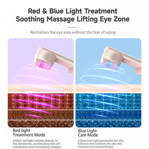Rose Gold Electric Eye Massager Pen with Red & Blue Light Therapy - Heated Vibration Wand