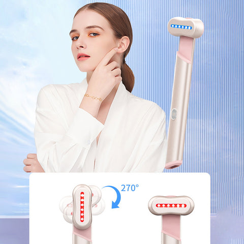 Rose Gold Electric Eye Massager Pen with Red & Blue Light Therapy - Heated Vibration Wand