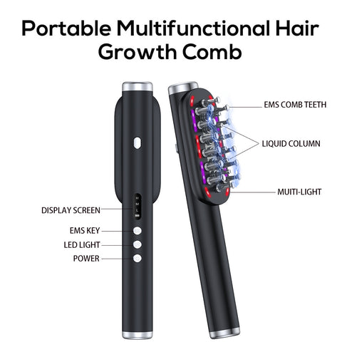 White Vibrating Scalp Massager Comb - LED Therapy & Oil Infuser for Hair Growth
