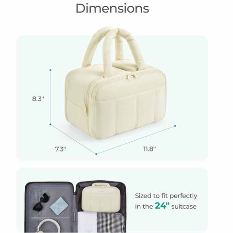 Camel Puffy Travel Wash Bag with Wide-Mouth Access and Wet-Dry Pockets