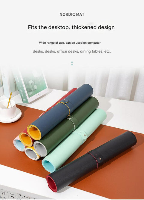 2 PCS Reddish brown/gray Extra-Large Leather Table Mat for Study & Work - Pad for Students & Office Use (60x30cm)