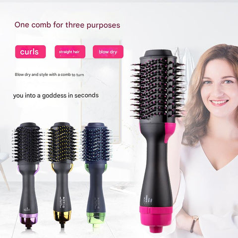 Purple 3-in-1 Hot Air Brush Hair Dryer & Styler - Volumizer, Straightener, Curler