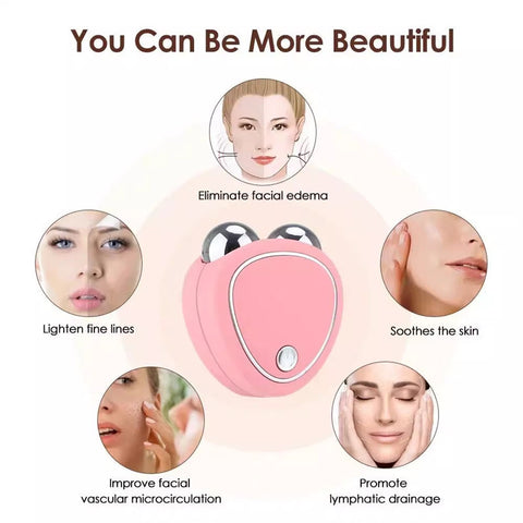 Pink Microcurrent Face Lifting Massager - Sonic Vibration, V-Shape Sculpting