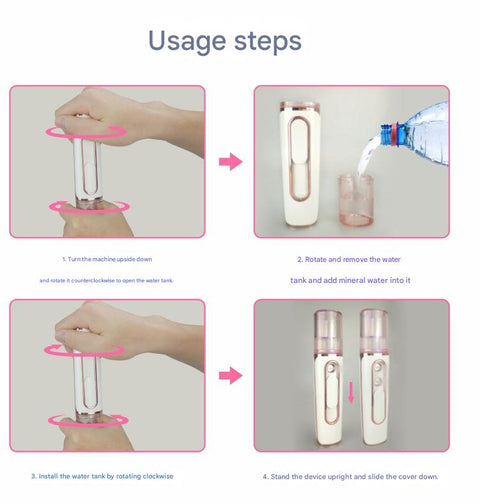 White Dual Nozzle Nano Facial Mister - USB Rechargeable Hydrating Spray