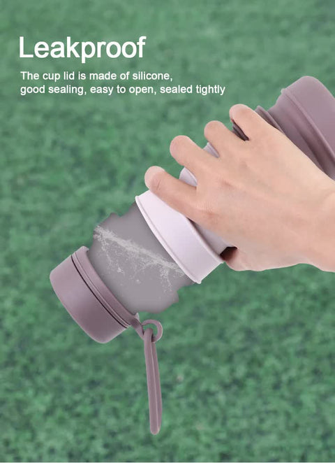 Grey and Black Collapsible Silicone Water Bottle - 510ml Portable Food-Grade Travel & Sports Drink Flask