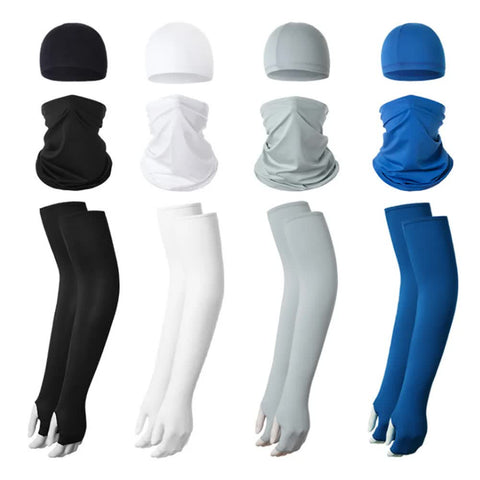 2 Sets Purple Cooling UV Protection Set - 2 Skull Cap, 2 Neck Gaiter & 4 Arm Sleeves for Outdoor Sports