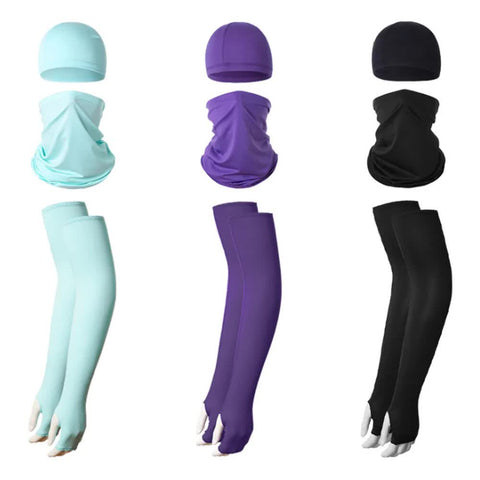 2 Sets Purple Cooling UV Protection Set - 2 Skull Cap, 2 Neck Gaiter & 4 Arm Sleeves for Outdoor Sports