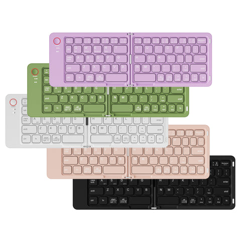 White Ultra-Slim Foldable Bluetooth Keyboard - Portable Wireless Rechargeable Travel Keyboard for iOS Android Windows Devices