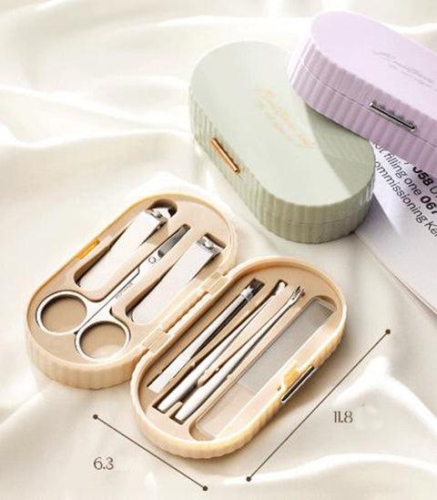 Purple Compact 7-Piece Manicure Set - Stainless Steel Nail Grooming Kit with Stylish Travel Case