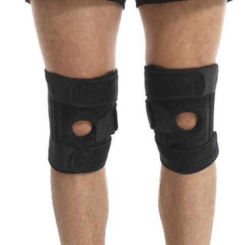 Blue Adjustable Knee Brace Support (Pair) with Dual Spring Stabilizers & Patella Gel Pad - Non-Slip for Sports Running Hiking