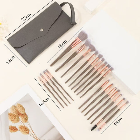 Black Complete 20-Piece Makeup Brush Set with Travel Pouch - Professional Synthetic Face & Eye Brushes Kit