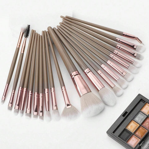 Brown and Glod Complete 20-Piece Makeup Brush Set with Travel Pouch - Professional Synthetic Face & Eye Brushes Kit