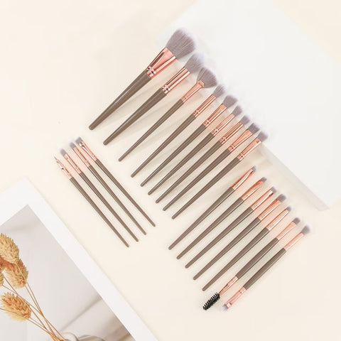 Brown and Glod Complete 20-Piece Makeup Brush Set with Travel Pouch - Professional Synthetic Face & Eye Brushes Kit