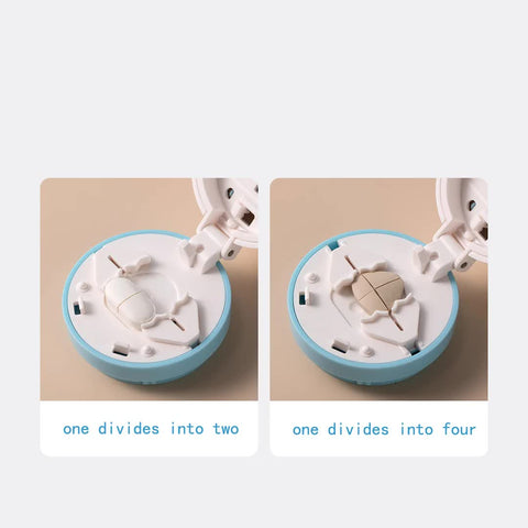 White And Purple 3-in-1 Pill Cutter Crusher & Storage Box - Portable Tablet Splitter Grinder for Precise Dosing