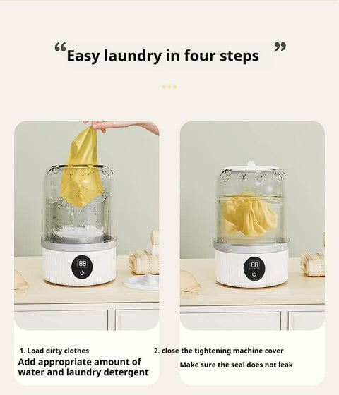 White Portable Mini Washing Machine - Rechargeable USB-C Electric Washer for Travel, Delicates & Socks