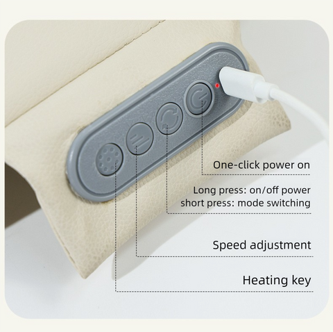 Grey Slim Wireless Shiatsu Back Massager Cushion - Rechargeable Heated Massage Pad for Full Back Relief