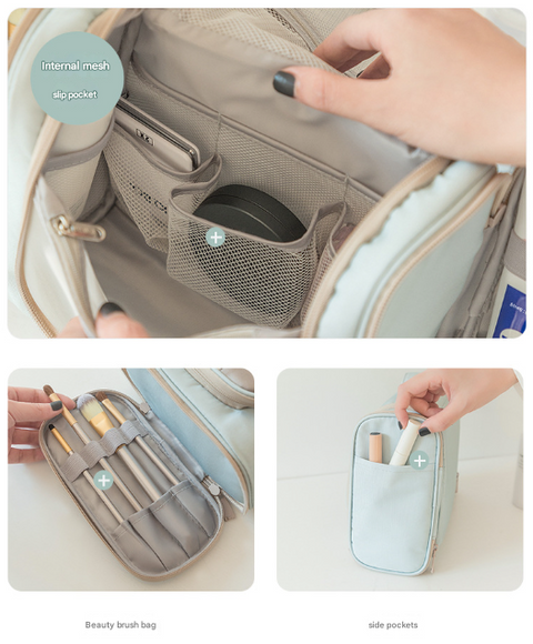Dark Blue Large Capacity Hanging Travel Toiletry Bag - Portable Waterproof Organizer for Cosmetics, Makeup & Toiletries with Multiple Compartments
