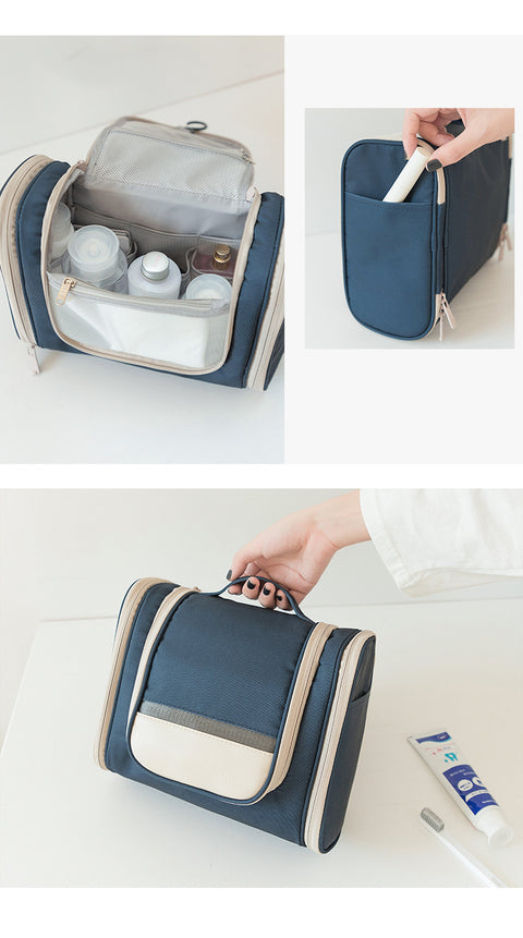 Dark Blue Large Capacity Hanging Travel Toiletry Bag - Portable Waterproof Organizer for Cosmetics, Makeup & Toiletries with Multiple Compartments