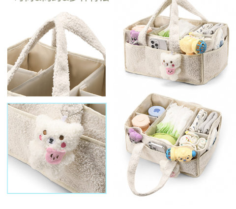 Pink Large Plush Nappy Caddy Organizer - Portable Diaper Storage Bin & Nursery Tote Bag