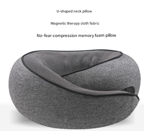 Navy Blue Ergonomic Memory Foam Travel Neck Pillow - U-Shaped Support for Naps & Journeys