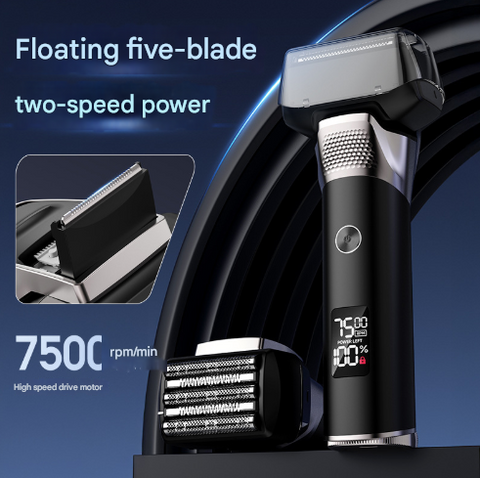 Silver Reciprocating 5-Blade Beard Trimmer - Waterproof Electric Razor for Full-Body Use