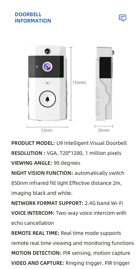 Transparent Rain Cover + Doorbell Combination HD Wireless Video Doorbell with Long-Lasting Battery