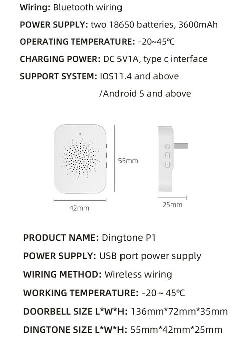 Transparent Rain Cover + Doorbell Combination HD Wireless Video Doorbell with Long-Lasting Battery