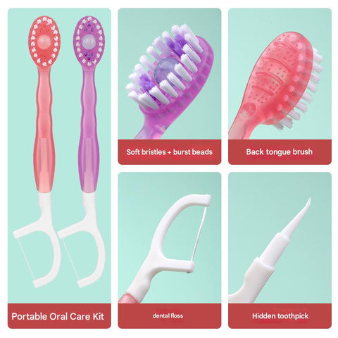 4-in-1 Disposable Travel Toothbrush with Flavor Burst Bead(Peach flavor)
