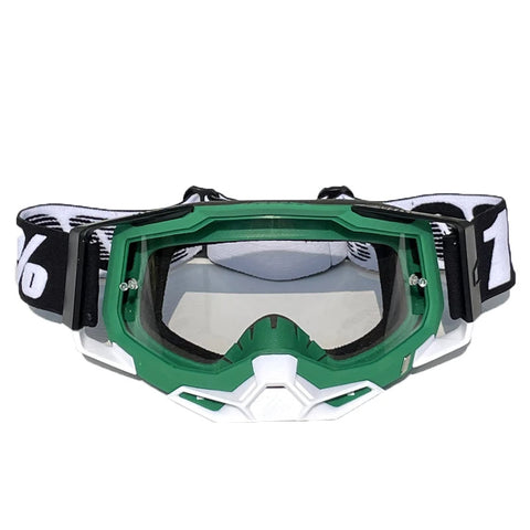 Pro Motocross Goggles - Windproof, UV400 Protection with TPU Frame & PC Lens, Adjustable Strap(Green frame,transparent lens)