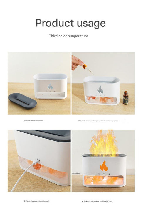 Himalayan Salt Stone Flame Aroma Diffuser & Humidifier - 7 Light Options, Ultrasonic, Auto Shut-Off(white)