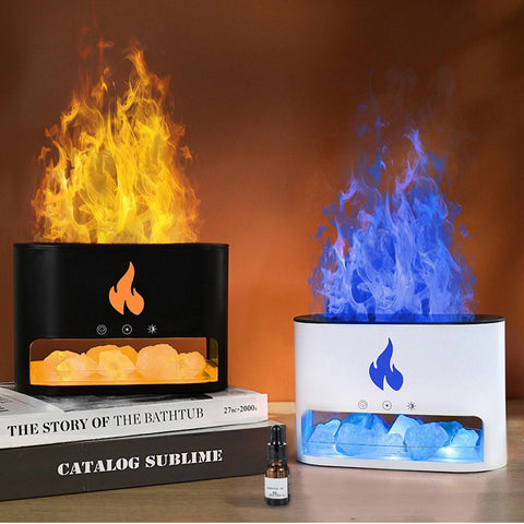 Himalayan Salt Stone Flame Aroma Diffuser & Humidifier - 7 Light Options, Ultrasonic, Auto Shut-Off(black)