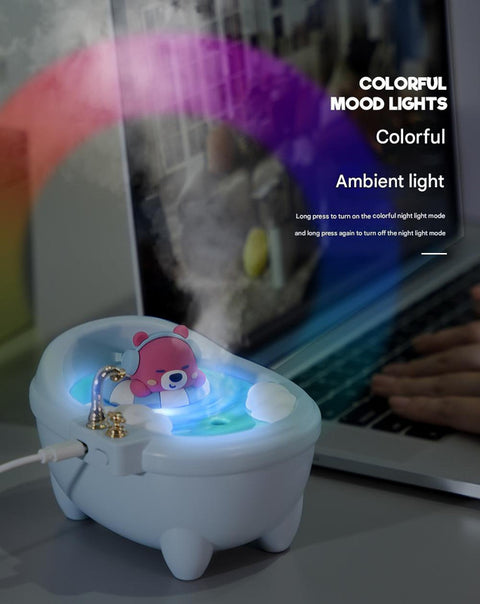 Adorable Bathtub Humidifier with Colorful Night Light - USB-C, 340ml, Auto Shut-Off(Purple Duck)