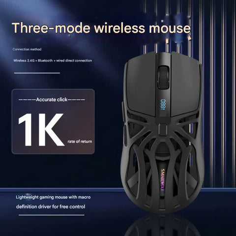 Tri-Mode Wireless Gaming Mouse - 1KHz Polling, 10000 DPI, Digital Display, Lightweight 73g(grey)