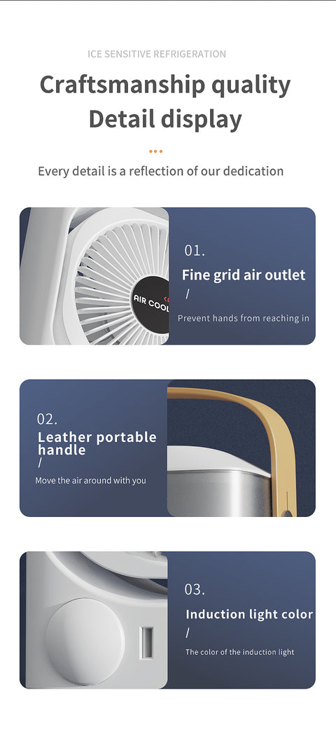 White 3-in-1 Portable Air Cooler Fan - Desktop Humidifier & LED Light, Nano Mist