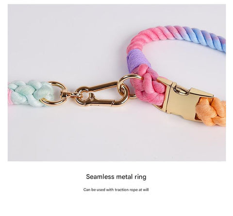 Handmade Rope Dog Collar and Leash Set - Colorful Woven Cotton Cotton (Black - Size S)