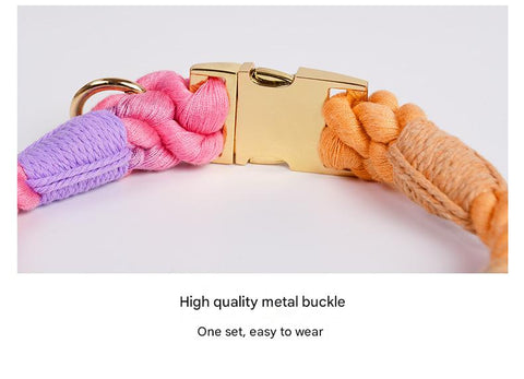 Handmade Rope Dog Collar and Leash Set - Colorful Woven Cotton Cotton (Purple - Size S)